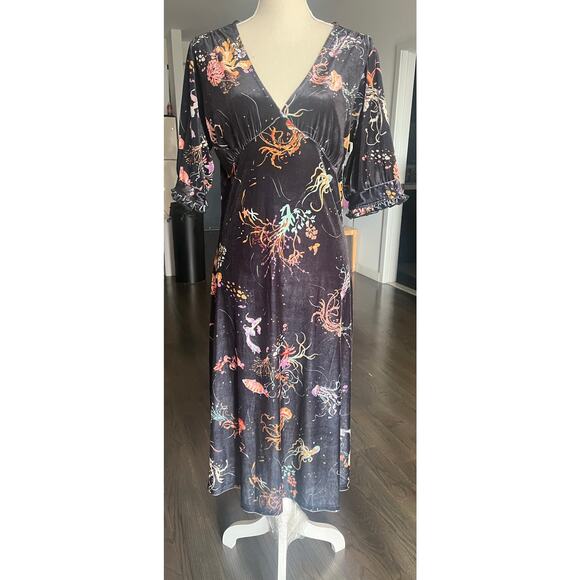 NWT ModCloth Can't Go Unnoticed Velvet Midi Puff Starfish Whimsigoth Dress L $90 - Picture 13 of 14